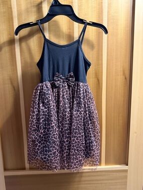 SHEIN Black Ribbed Tank Dress with Pink Leopard Tulle Skirt